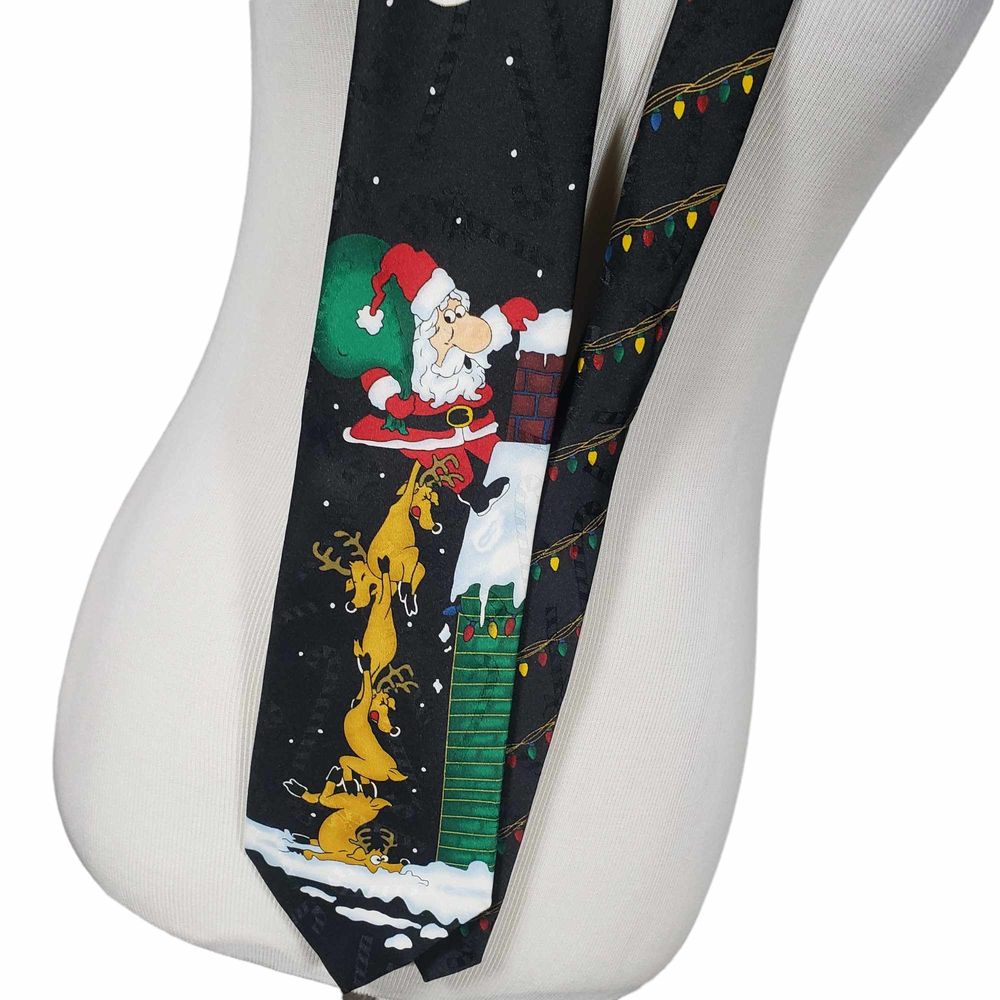 Hallmark Yule Tie Greetings Christmas Santa Claus Reindeer Candy cane Necktie